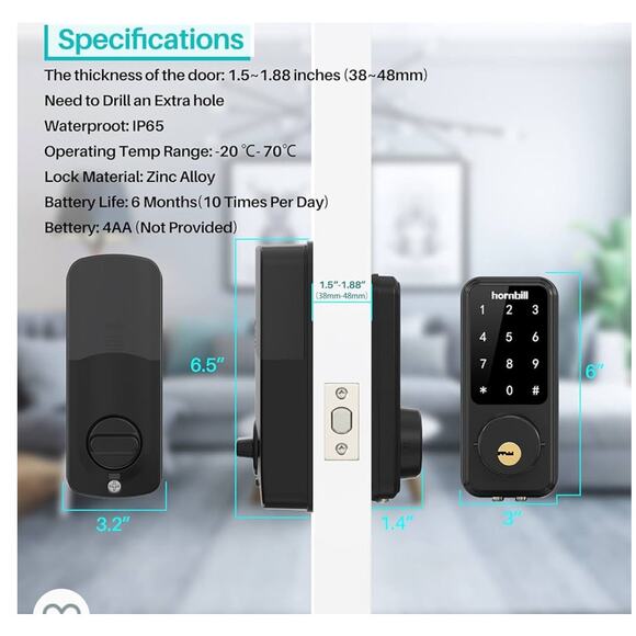 Smart Lock Keyless Entry Deadbolt Door Lock, Digital Bluetooth Lock w/Keypad&APP - Picture 12 of 13